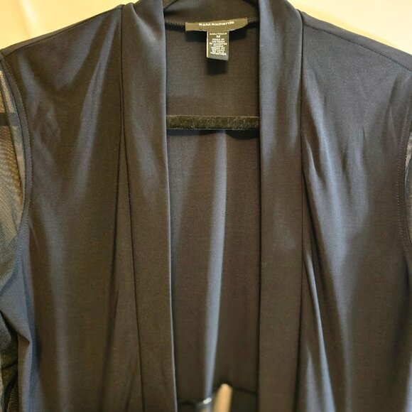R&M RICHARDS WOMENS SHEER NAVY BLUE KIMONO CARDIGAN SPARKLE TRIM SIZE MEDIUM - Picture 3 of 10